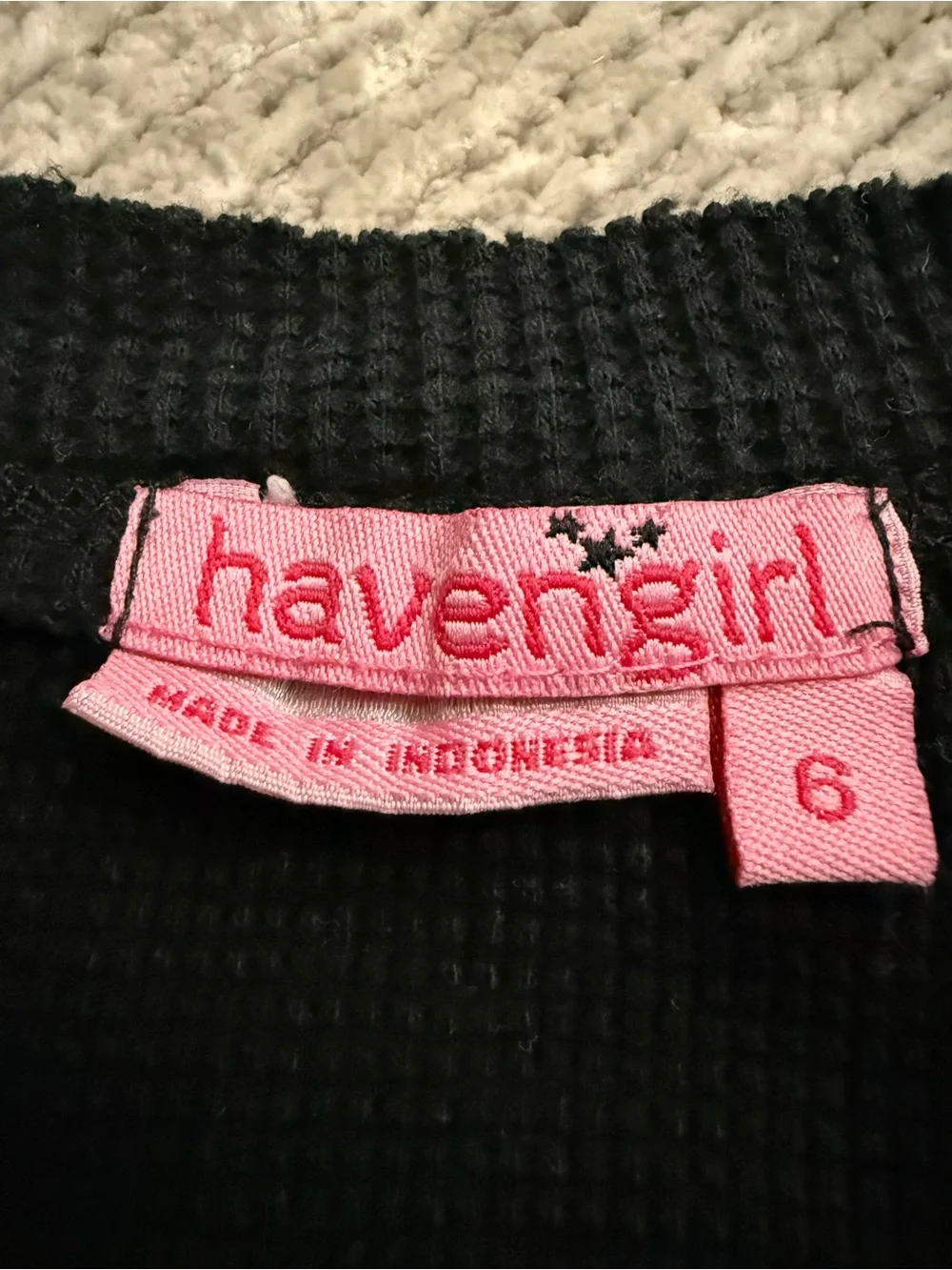 Haven Girl Rainbow‎ Love Peace Thermal Top Size 6 Black Waffle Knit